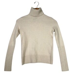 AQUA Cashmere Turtleneck Sweater Womens Small Ivory 100% Cashmere